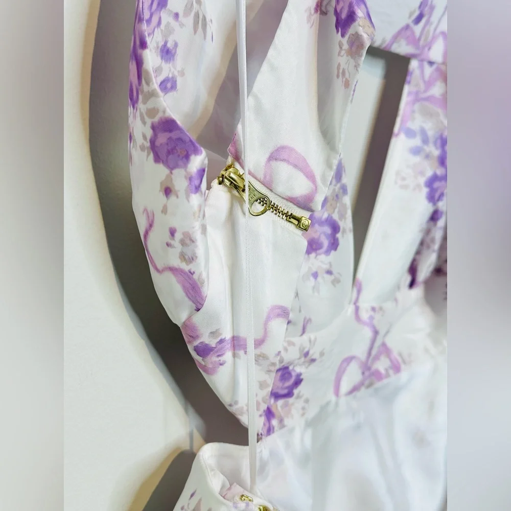 LoveShackFancy Till French Lilac White Sateen Bow Back Dress Size 12 NWT - Picture 10 of 16